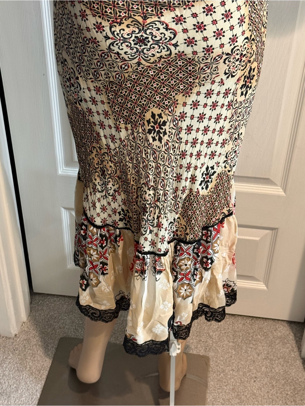 Vintage Y2K Bebe Midi Slip Dress Lace Trim Babydoll Sz 1 Ruffle Hem Made France - Picture 9 of 14